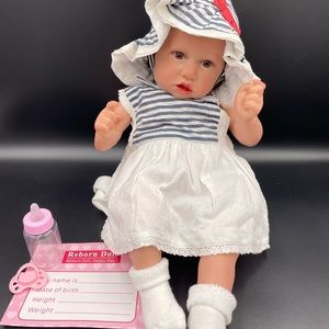 Reborn Baby Girl Vinyl Rooted Realistic Hair Brown Hair & Brown Eyes